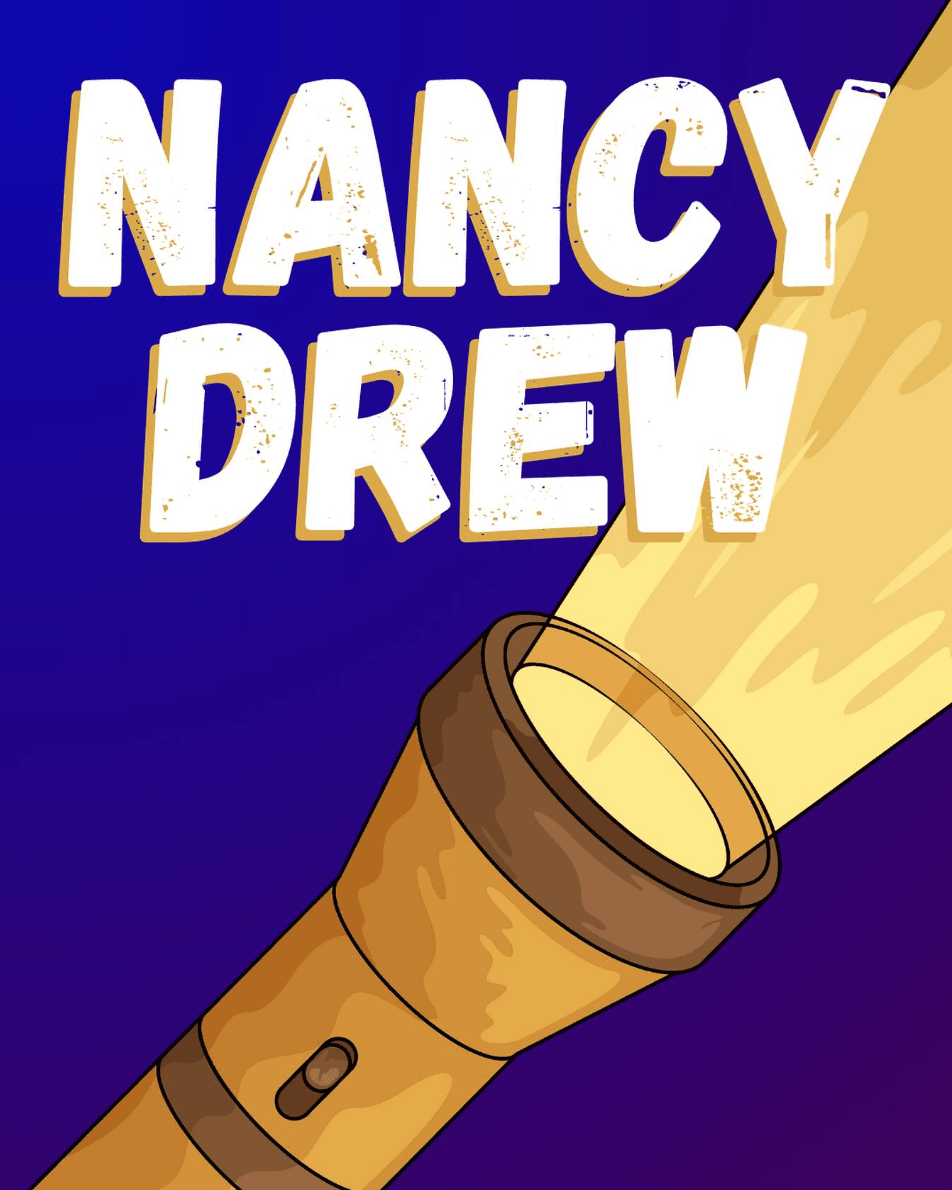 Nancy Drew and the Secret at Moon Lake — illustrated cover with a flashlight beam on deep blue